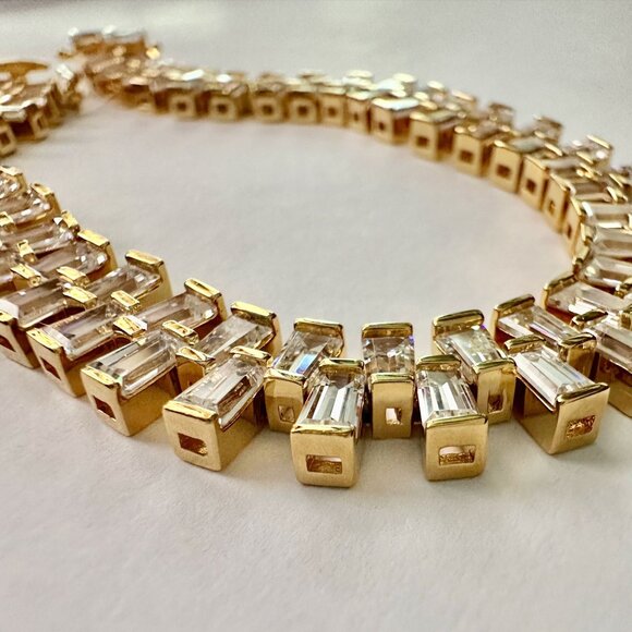 10.00 Carat Lab Created White Topaz Baguette Bracelet in Sterling 14kt Goldplate - Picture 1 of 11